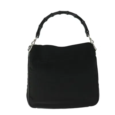 Pre-owned Gucci Vintage Bamboo Handle Bag Nylon Black Nylon Handbag ()