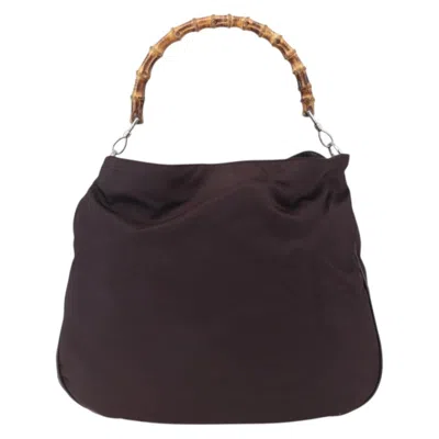 Pre-owned Gucci Vintage Bamboo Handle Bag Nylon Burgundy Nylon Handbag ()