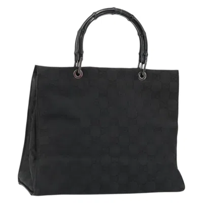Pre-owned Gucci Vintage Bamboo Handle Tote Gg Canvas Black Canvas Tote Bag Bag ()