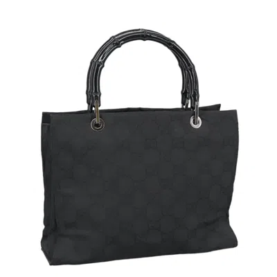 Pre-owned Gucci Vintage Bamboo Handle Tote Gg Nylon Black Nylon Tote Bag Bag ()