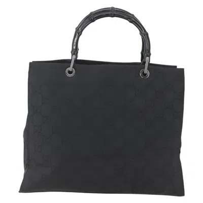 Pre-owned Gucci Vintage Bamboo Handle Tote Gg Nylon Black Nylon Tote Bag Bag ()
