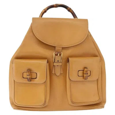 Pre-owned Gucci Vintage Bamboo Leather Brown Leather Backpack Bag ()