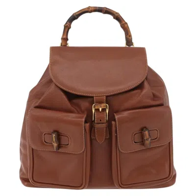 Pre-owned Gucci Vintage Bamboo Leather Brown Leather Backpack Bag ()