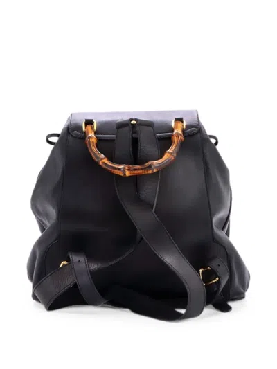 Pre-owned Gucci Vintage Bamboo Leather Medium Backpack In Black
