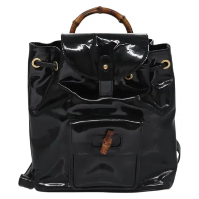 Pre-owned Gucci Vintage Bamboo Patent Black Patent_leather Backpack Bag ()