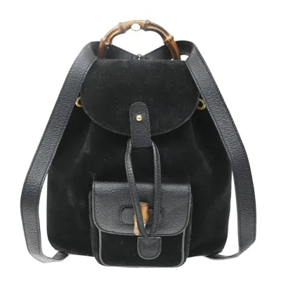 Pre-owned Gucci Vintage Bamboo Suede Black Suede Backpack Bag ()