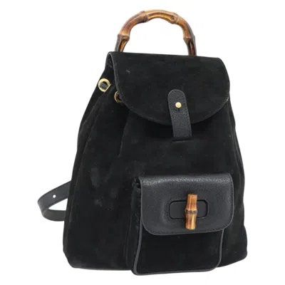 Pre-owned Gucci Vintage Bamboo Suede Black Suede Backpack Bag ()