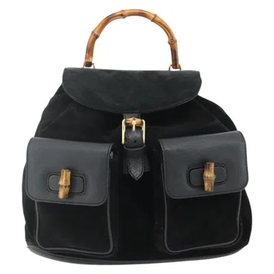 Pre-owned Gucci Vintage Bamboo Suede Black Suede Backpack Bag ()