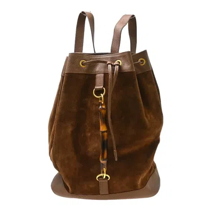 Pre-owned Gucci Vintage Bamboo Suede Brown Suede Backpack Bag ()