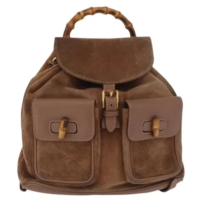 Pre-owned Gucci Vintage Bamboo Suede Brown Suede Backpack Bag ()