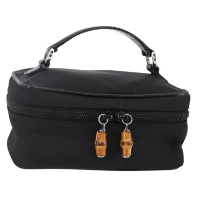 Pre-owned Gucci Vintage Bamboo Vanity Case Nylon Black Nylon Handbag ()