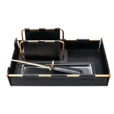 Pre-owned Gucci Vintage Black Leather Desk Set 1970s