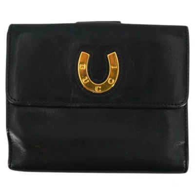 Pre-owned Gucci Vintage Black Leather Horseshoe Double Compartment Wallet