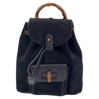 Pre-owned Gucci Vintage Black Suede Small Bamboo Backpack Shoulder Bag