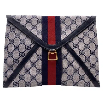 Pre-owned Gucci Vintage Blue Monogram Canvas Ophidia Clutch Envelope Bag