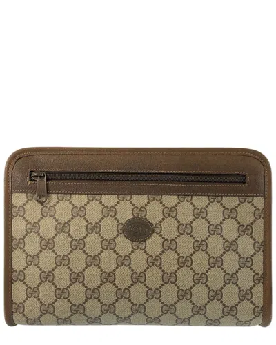 Gucci Vintage Brown Beige Gg Supreme Clutch (authentic Pre-loved)