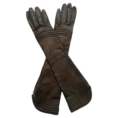 Pre-owned Gucci Vintage Brown Leather Long Gloves