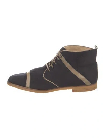 Pre-owned Gucci Vintage Canvas Lace-up Boots In Black
