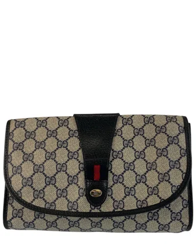 Gucci Vintage Clutch Bag Pvc/leather (authentic Pre-loved) In Brown