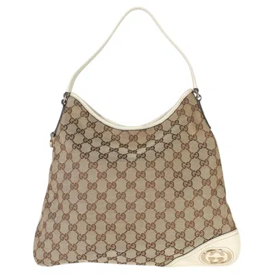Pre-owned Gucci Vintage Cream Gg Monogram Canvas Medium New Britt Hobo In White