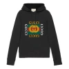 Gucci Logo Printed Cotton Sweatshirt Hoodie In Black