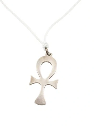 Pre-owned Gucci Vintage Cross Pendant Necklace, 28" In White