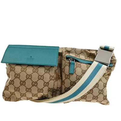 Pre-owned Gucci Vintage Double Belt Bag Gg Canvas With Leather Beige Canvas Shoulder Bag Bag () In Sand