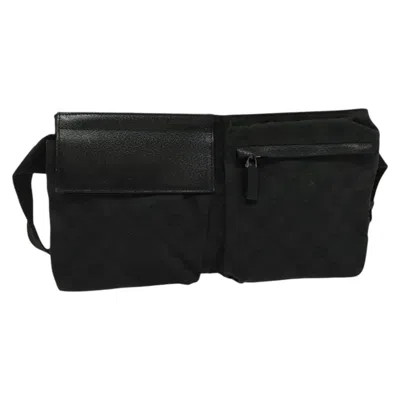 Pre-owned Gucci Vintage Double Belt Bag Gg Canvas With Leather Black Canvas Bag ()