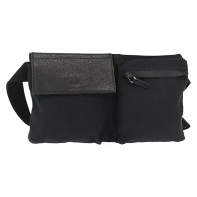 Pre-owned Gucci Vintage Double Belt Bag Gg Canvas With Leather Black Canvas Shoulder Bag Bag ()