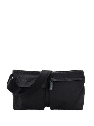 Pre-owned Gucci Vintage Double Gg Canvas With Leather Belt Bag In Black