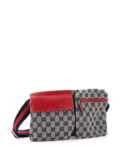 Pre-owned Gucci Vintage Double Gg Canvas With Leather Belt Bag In Blue