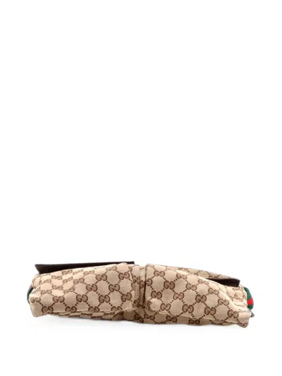 Pre-owned Gucci Vintage Double Gg Canvas With Leather Belt Bag In Brown