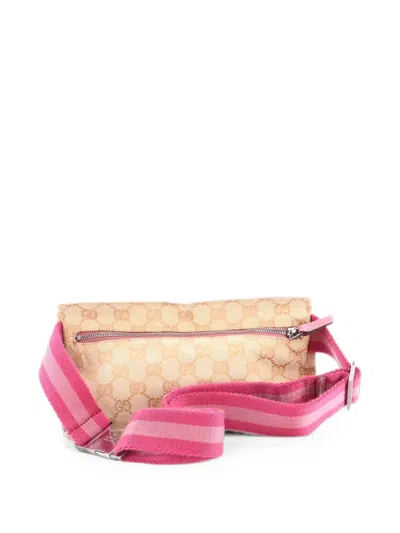 Pre-owned Gucci Vintage Double Gg Canvas With Leather Small Belt Bag In Pink