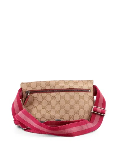 Pre-owned Gucci Vintage Double Gg Canvas With Leather Small Belt Bag In Pink
