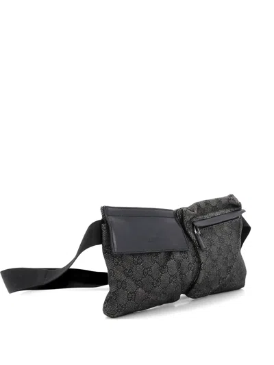 Pre-owned Gucci Vintage Double Gg Denim Belt Bag In Black