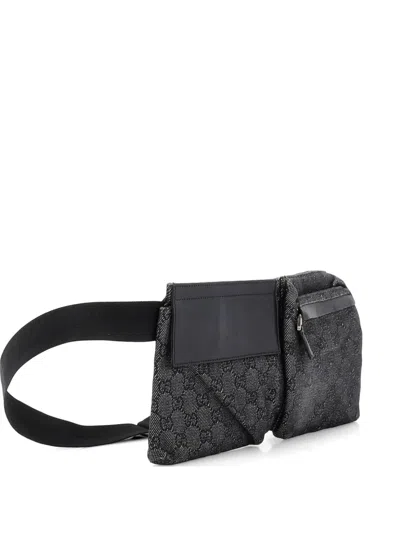 Pre-owned Gucci Vintage Double Gg Denim Belt Bag In Black