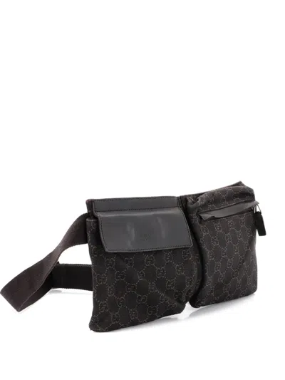 Pre-owned Gucci Vintage Double Gg Denim Belt Bag In Brown