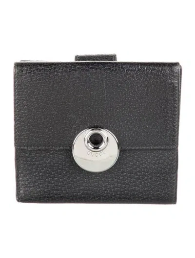 Pre-owned Gucci Vintage Eclipse Insignia Compact Wallet In Black