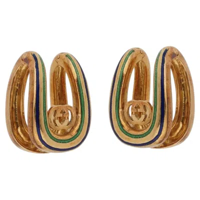 Pre-owned Gucci Vintage Enamel 18k Yellow Gold Cufflinks