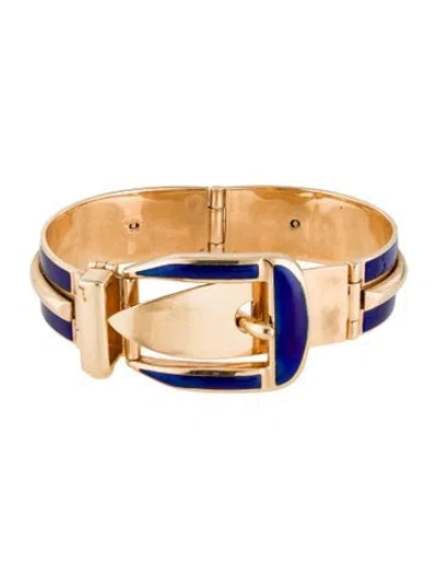 Pre-owned Gucci Vintage Enamel Buckle Cuff Bracelet, 4.75" In Blue