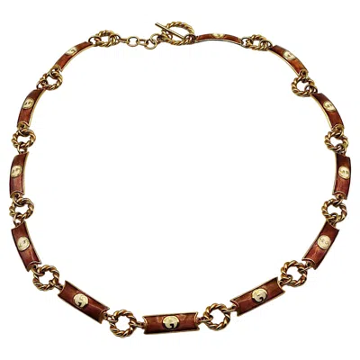 Pre-owned Gucci Vintage Enamel Gg Logo Chain Belt In Sand