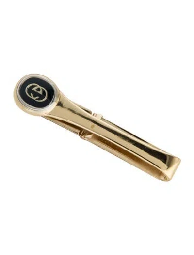 Pre-owned Gucci Vintage Enamel Interlocking G Tie Clip In Black