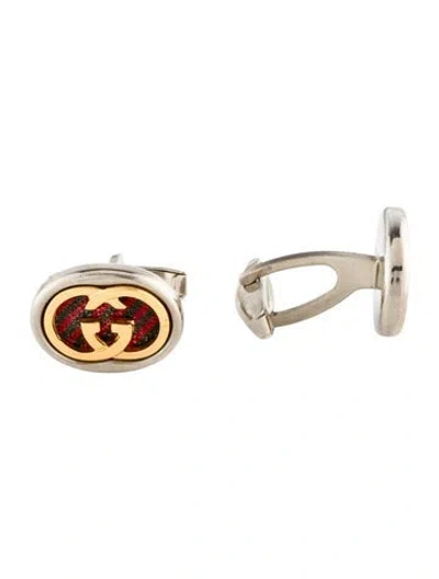 Pre-owned Gucci Vintage Fabric Interlocking G Cufflinks In Multi
