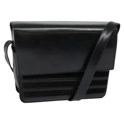 Pre-owned Gucci Vintage Flat Messenger Nylon And Leather Black Leather Shoulder Bag Bag ()