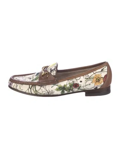Pre-owned Gucci Vintage Flora Print Loafers In Brown