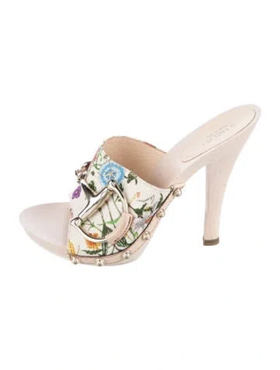 Pre-owned Gucci Vintage Flora Print Slides In Neutrals
