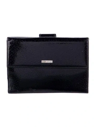 Pre-owned Gucci Vintage French Flap Leather Coin Pouch Compact Wallet In Black