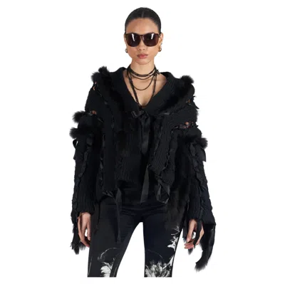 Pre-owned Gucci Vintage F/w 2002 Runway Fox Fur Woven Cardigan In Black