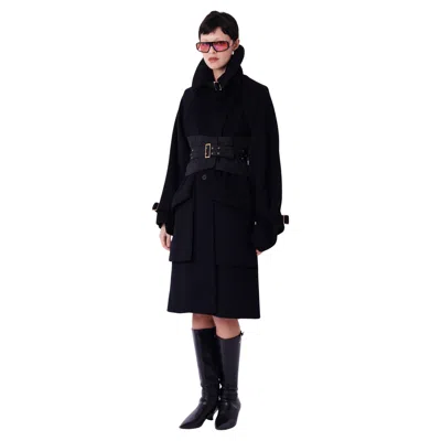 Pre-owned Gucci Vintage F/w 2003  Runway Black Wool Oversize Coat & Corset Belt