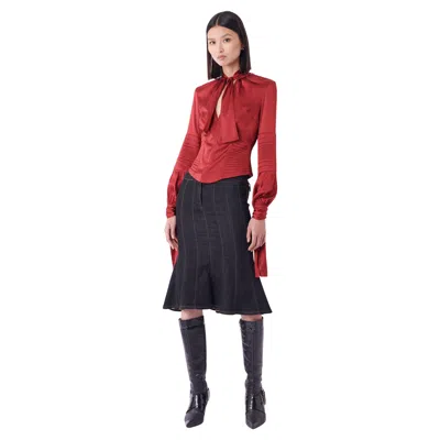 Pre-owned Gucci Vintage F/w 2003 Red Silk Corset Blouse